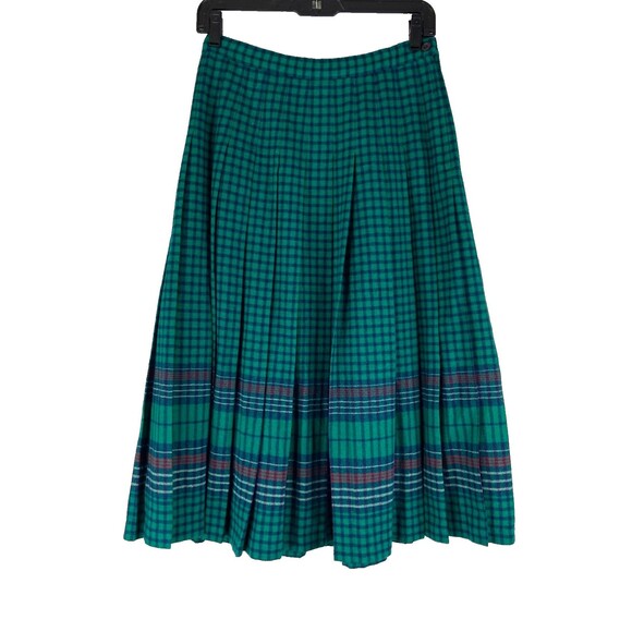 Pendleton Petite Women Size 10 Green Tartan Plaid Pleated Skirt Wool 90s - Picture 1 of 9